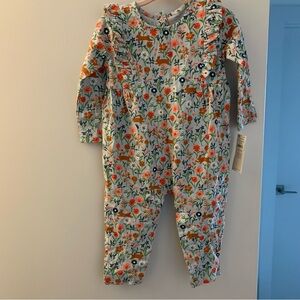 9-12 months Tea Collection Ruffle Shoulder Baby Romper - Bunny